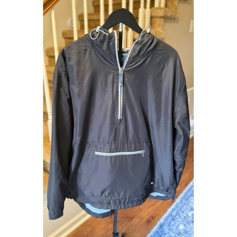 Lauren James Womens Half Zip Windbreaker Pullover Jacket Black XL Hooded Pocket